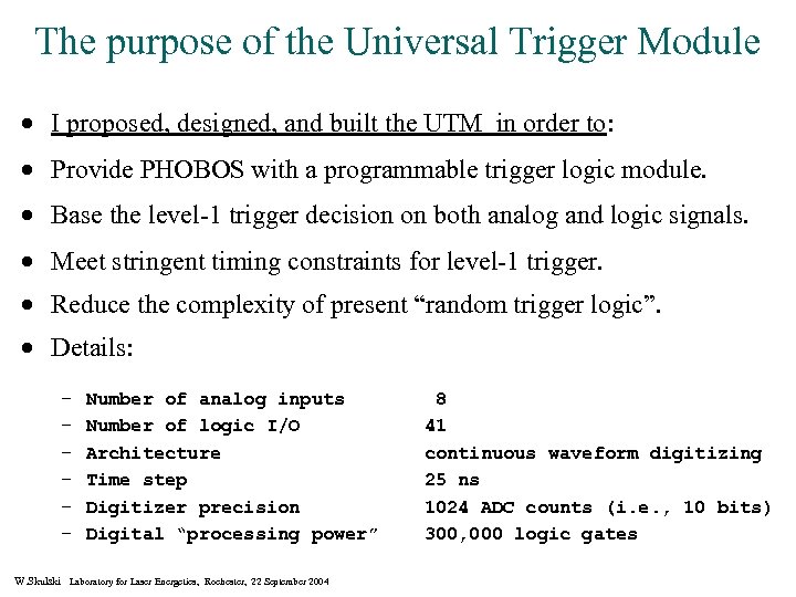 The purpose of the Universal Trigger Module · I proposed, designed, and built the