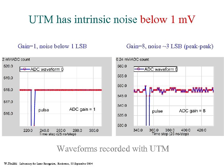 UTM has intrinsic noise below 1 m. V Gain=1, noise below 1 LSB Gain=8,