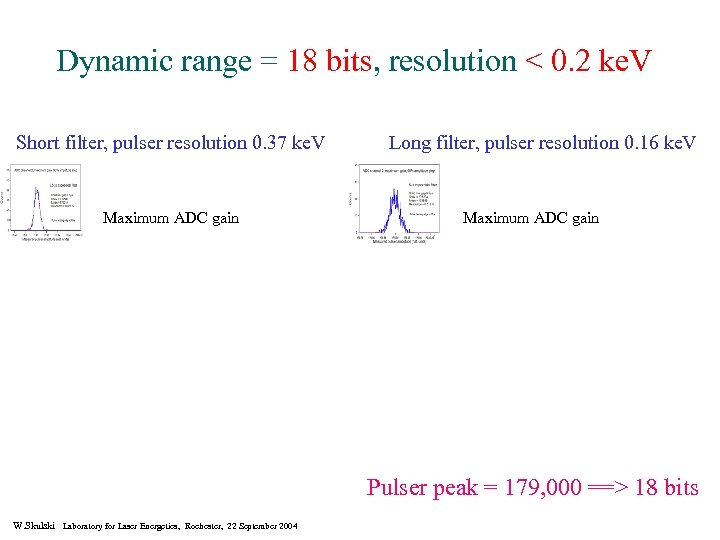 Dynamic range = 18 bits, resolution < 0. 2 ke. V Short filter, pulser