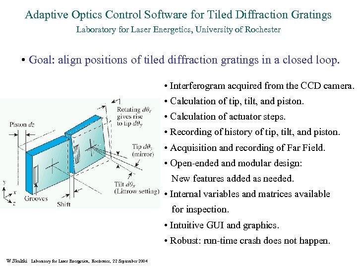 Adaptive Optics Control Software for Tiled Diffraction Gratings Laboratory for Laser Energetics, University of