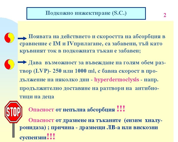 Подкожно инжектиране (S. C. ) 2 Появата на действието и скоростта на абсорбция в