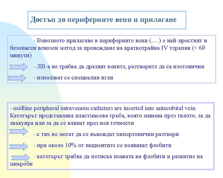 Достъп до периферните вени и прилагане - Венозното прилагане в периферните вени (…. )