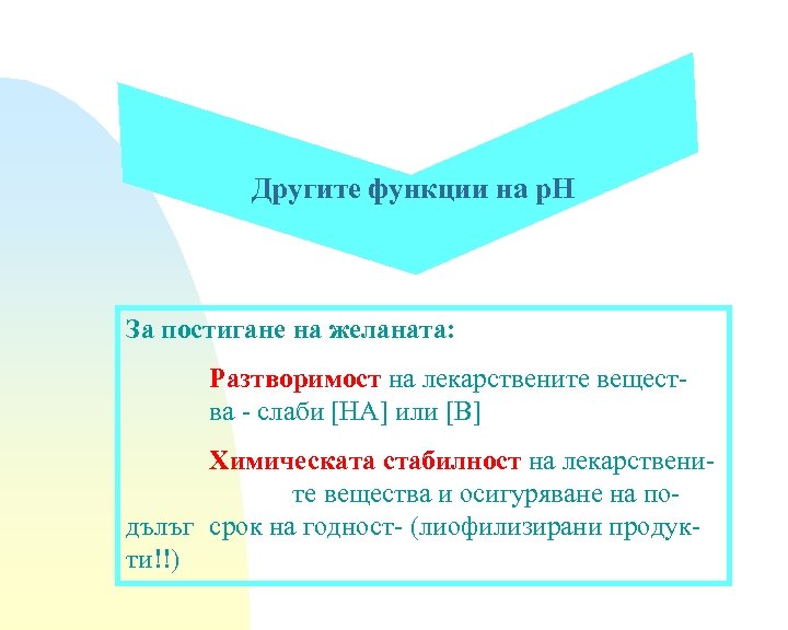 Другите функции на р. Н За постигане на желаната: Разтворимост на лекарствените вещества -