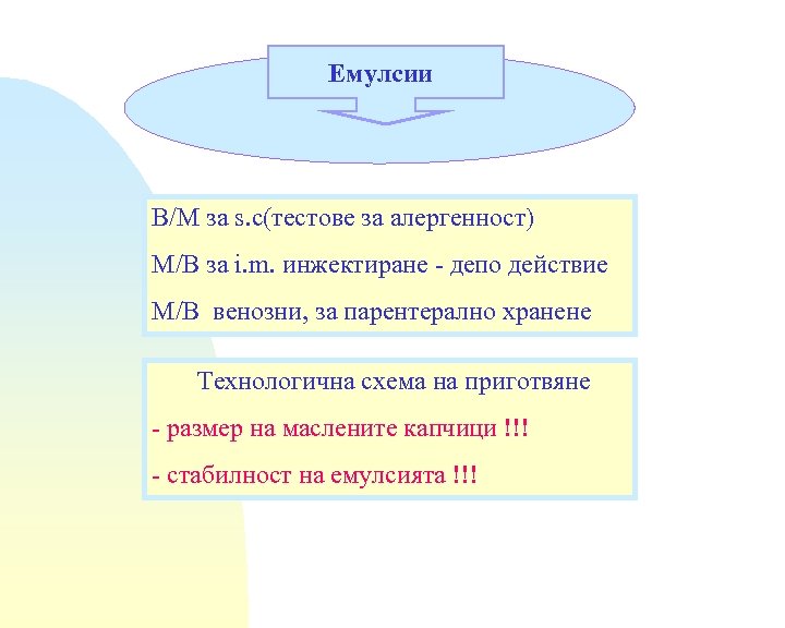 Емулсии В/М за s. c(тестове за алергенност) М/В за i. m. инжектиране - депо