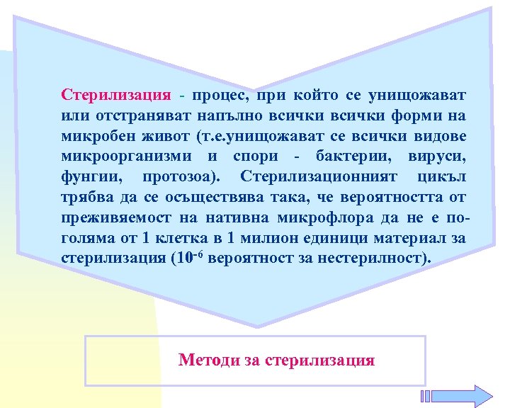 Стерилизация - процес, при който се унищожават или отстраняват напълно всички форми на микробен