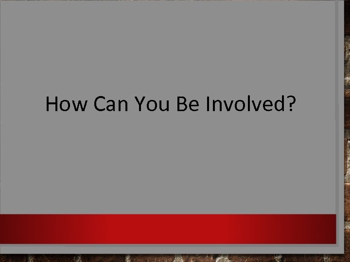 How Can You Be Involved? 