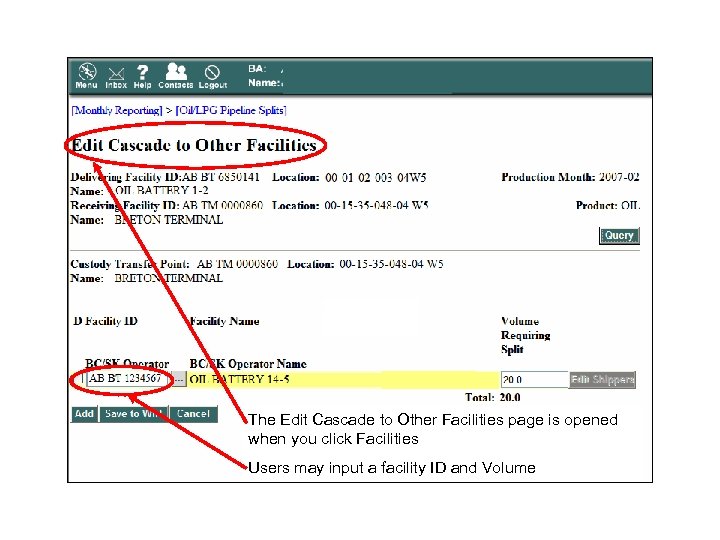 The Edit Cascade to Other Facilities page is opened when you click Facilities Users