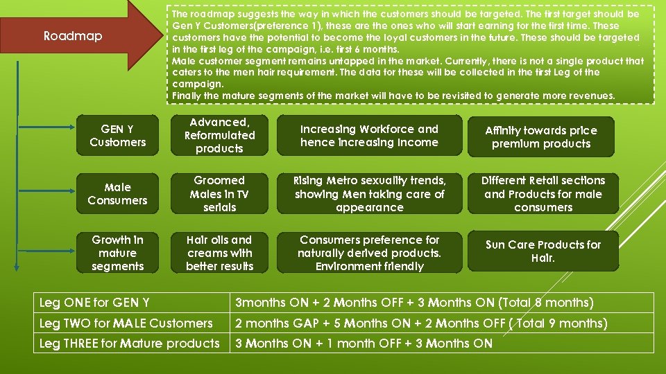 Roadmap The roadmap suggests the way in which the customers should be targeted. The