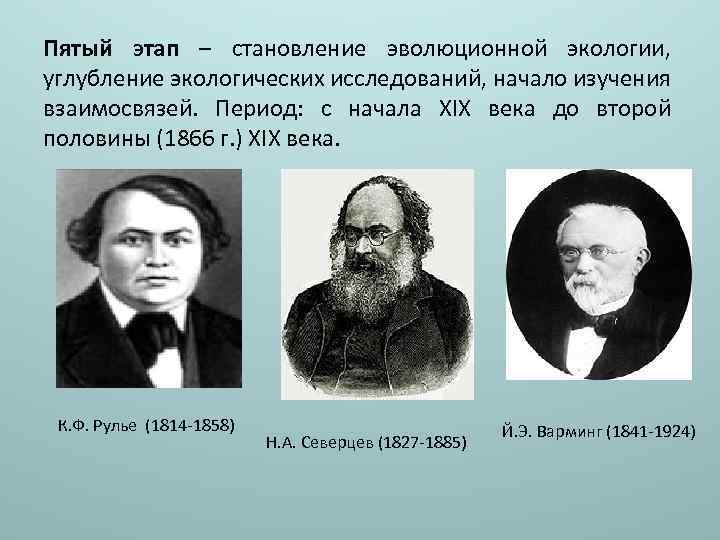 Пятый этап – становление эволюционной экологии, углубление экологических исследований, начало изучения взаимосвязей. Период: с