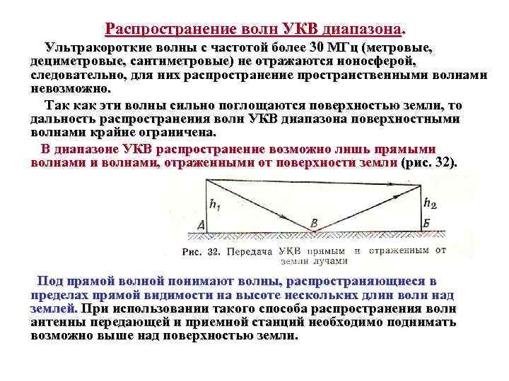 Распространение волн УКВ диапазона. Ультракороткие волны с частотой более 30 МГц (метровые, дециметровые, сантиметровые)