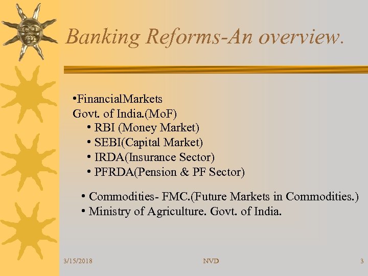 Banking Reforms-An overview. • Financial. Markets Govt. of India. (Mo. F) • RBI (Money