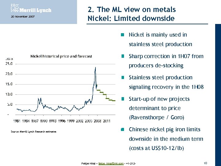 20 November 2007 2. The ML view on metals Nickel: Limited downside Nickel is