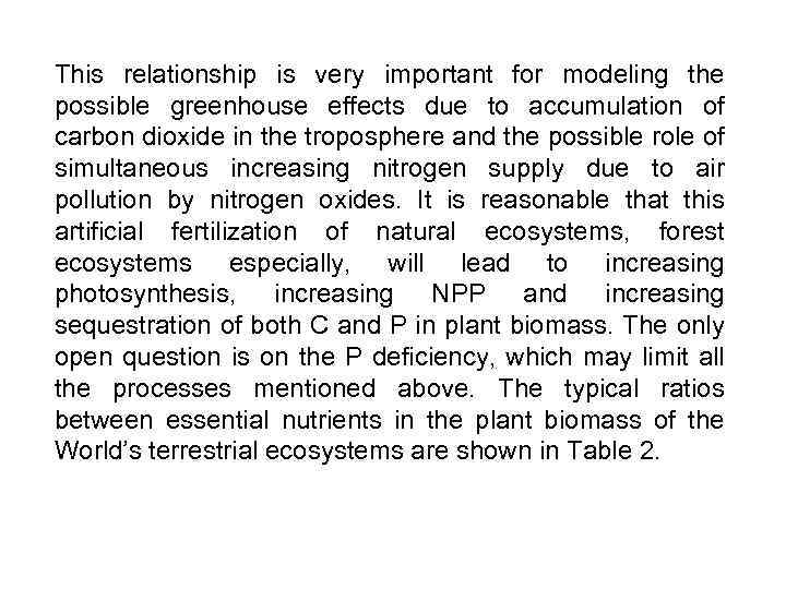 This relationship is very important for modeling the possible greenhouse effects due to accumulation