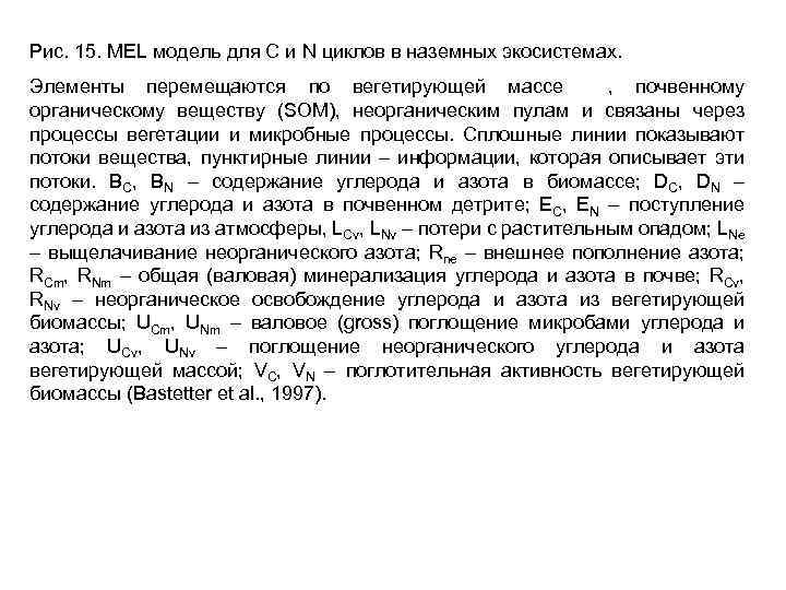 Рис. 15. MEL модель для С и N циклов в наземных экосистемах. Элементы перемещаются