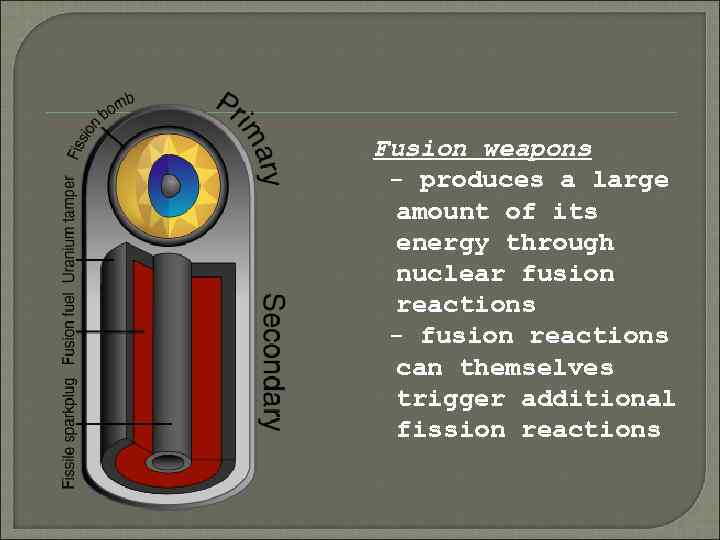 Fusion weapons - produces a large amount of its energy through nuclear fusion reactions