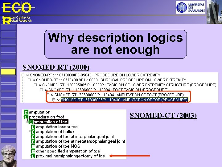 ECO R European Centre for Ontological Research Why description logics are not enough SNOMED-RT
