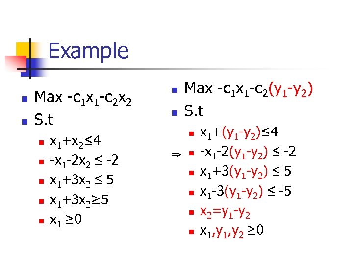 Example n n Max -c 1 x 1 -c 2 x 2 S. t