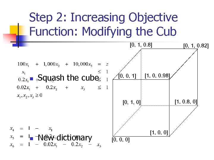 Step 2: Increasing Objective Function: Modifying the Cub [0, 1, 0. 8] n Squash