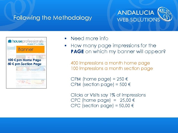 Following the Methodology Banner 100 € pm Home Page 50 € pm Section Page