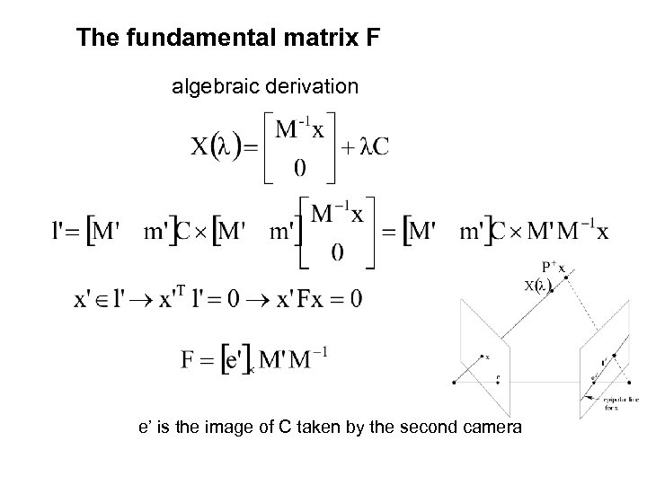 The fundamental matrix F algebraic derivation e’ is the image of C taken by