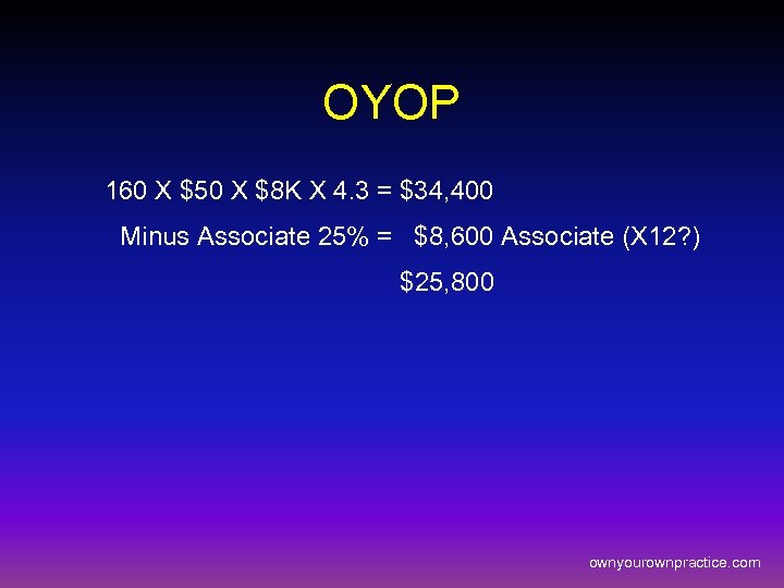 OYOP 160 X $50 X $8 K X 4. 3 = $34, 400 Minus