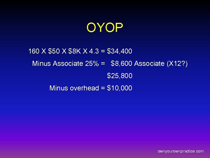 OYOP 160 X $50 X $8 K X 4. 3 = $34, 400 Minus