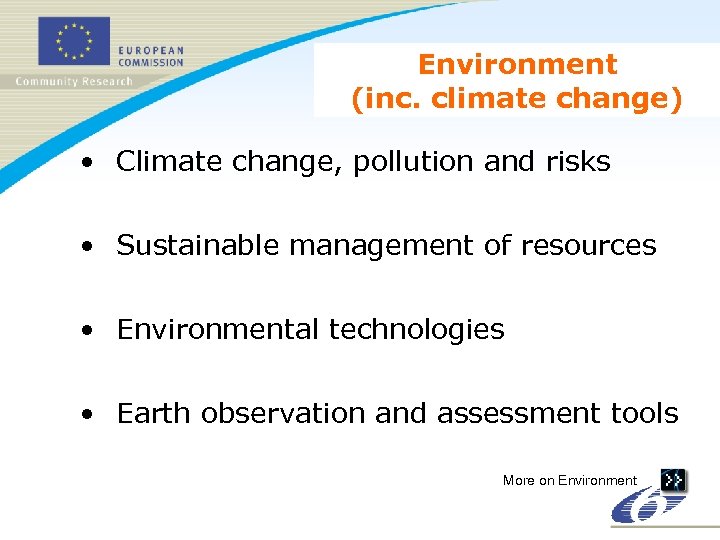 Environment (inc. climate change) • Climate change, pollution and risks • Sustainable management of