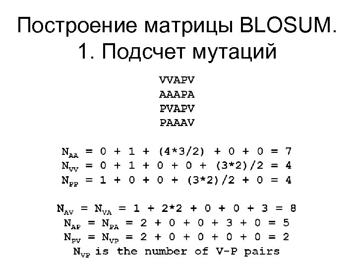 Построение матрицы BLOSUM. 1. Подсчет мутаций 