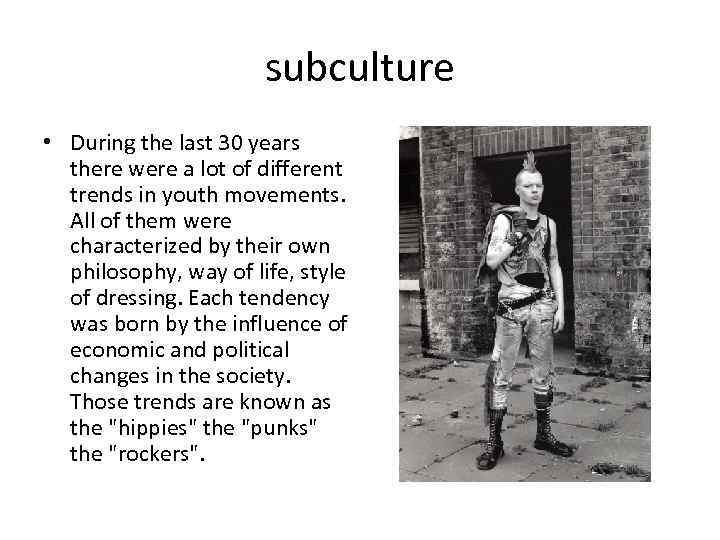 subculture • During the last 30 years there were a lot of different trends