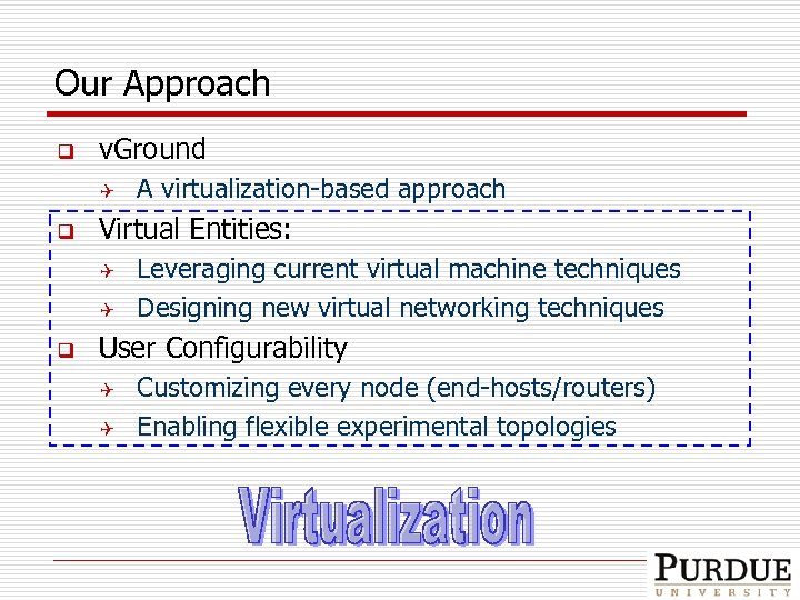 Our Approach q v. Ground Q q Virtual Entities: Q Q q A virtualization-based