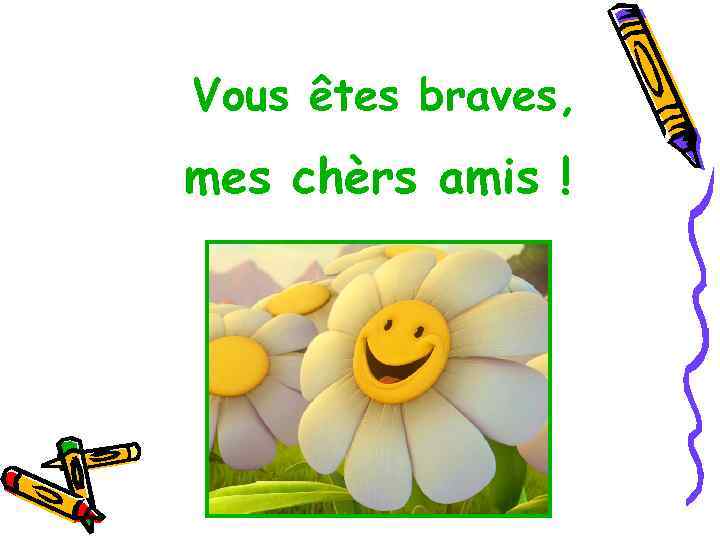 Vous êtes braves, mes chèrs amis ! 