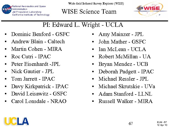 National Aeronautics and Space Administration Jet Propulsion Laboratory California Institute of Technology Wide-field Infrared