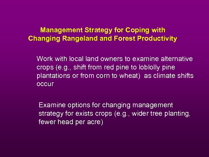Management Strategy for Coping with Changing Rangeland Forest Productivity Work with local land owners