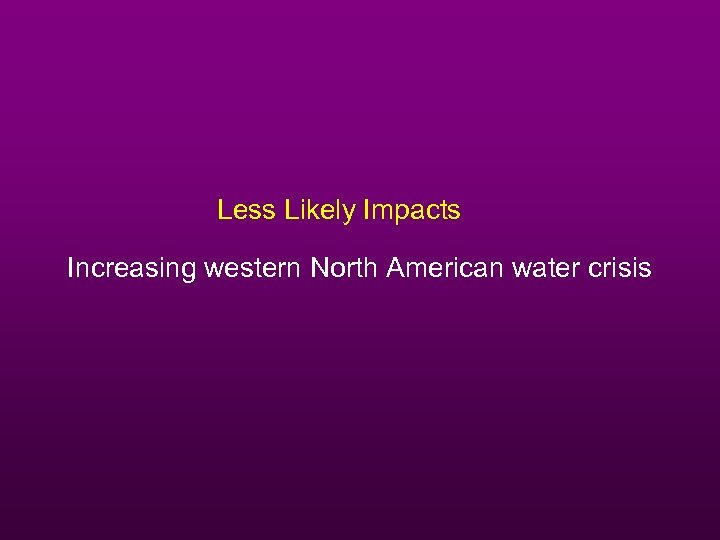 Less Likely Impacts Increasing western North American water crisis 