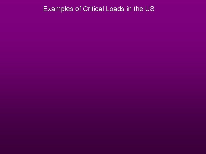 Examples of Critical Loads in the US 