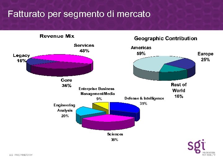 Fatturato per segmento di mercato Enterprise Business Management/Media 9% Engineering Analysis 20% Sciences 36%