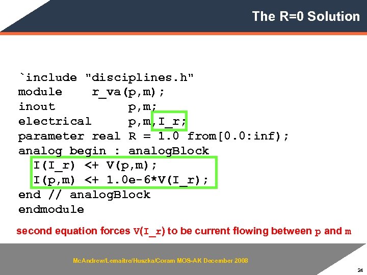 The R=0 Solution `include 