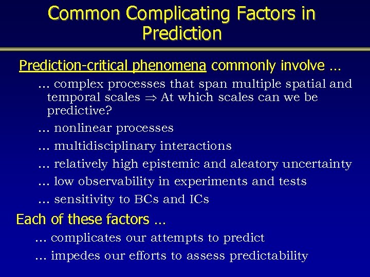 Common Complicating Factors in Prediction-critical phenomena commonly involve … … complex processes that span