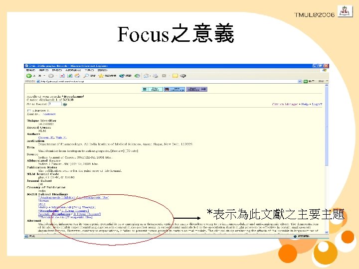 Focus之意義 *表示為此文獻之主要主題 
