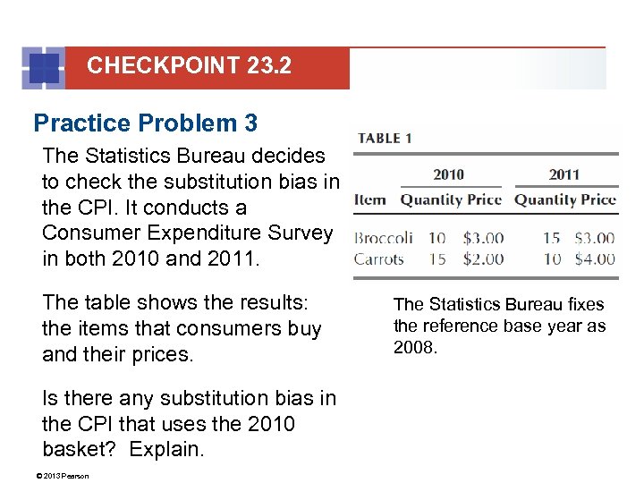 CHECKPOINT 23. 2 Practice Problem 3 The Statistics Bureau decides to check the substitution