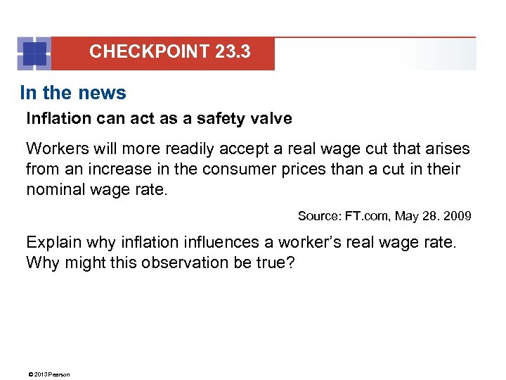 CHECKPOINT 23. 3 In the news Inflation can act as a safety valve Workers