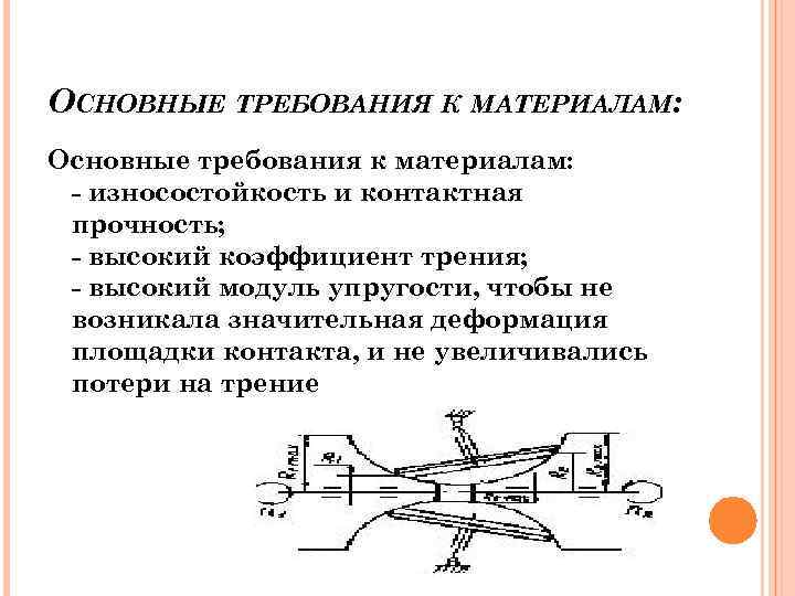 ОСНОВНЫЕ ТРЕБОВАНИЯ К МАТЕРИАЛАМ: Основные требования к материалам: - износостойкость и контактная прочность; -