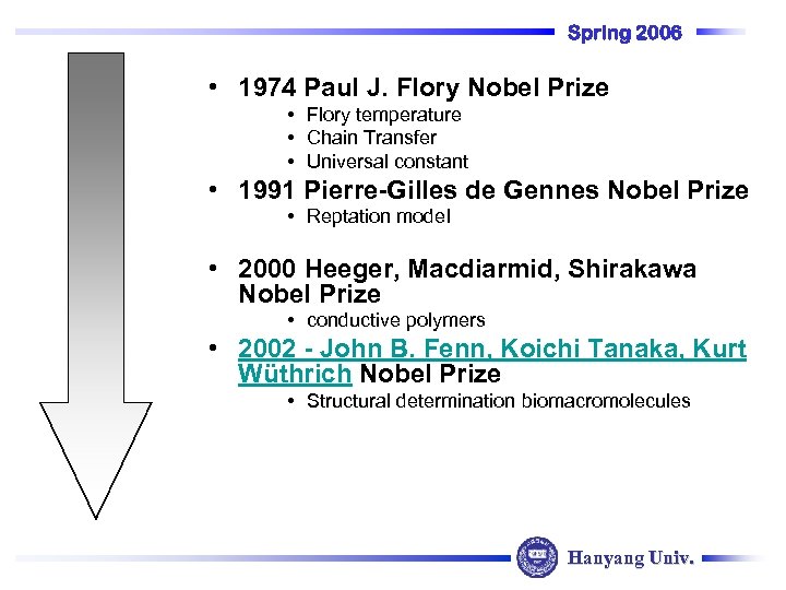 Spring 2006 • 1974 Paul J. Flory Nobel Prize • Flory temperature • Chain