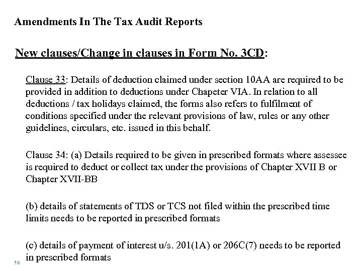 Amendments In The Tax Audit Reports New clauses/Change in clauses in Form No. 3