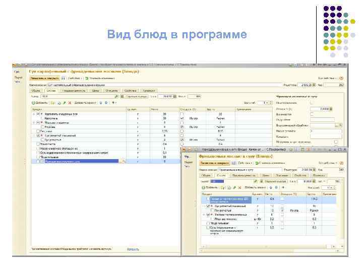  Вид блюд в программе 