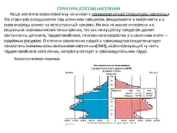 СТРУКТУРА (СОСТАВ) НАСЕЛЕНИЯ Чаще всего характеристику начинают с половозра стной структуры населения. Эта структура