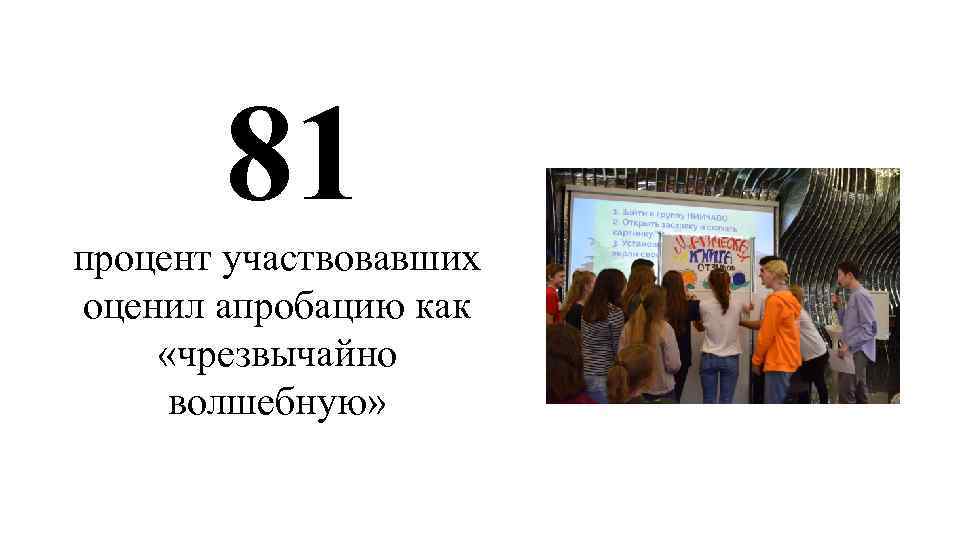  81 процент участвовавших оценил апробацию как «чрезвычайно волшебную» 