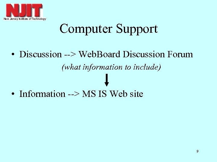 Computer Support • Discussion --> Web. Board Discussion Forum (what information to include) •
