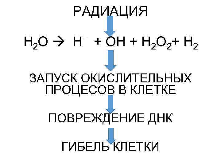 РАДИАЦИЯ H 2 O H+ + OH + H 2 O 2+ H 2