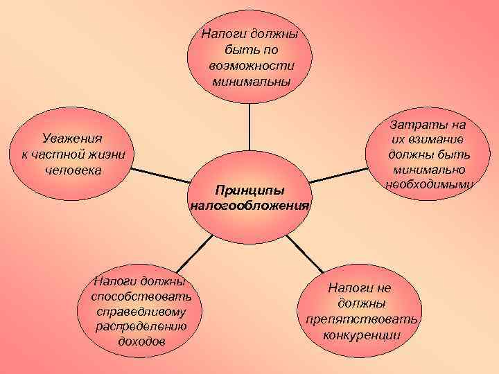 Налоги должны быть по возможности минимальны Уважения к частной жизни человека Принципы налогообложения Налоги